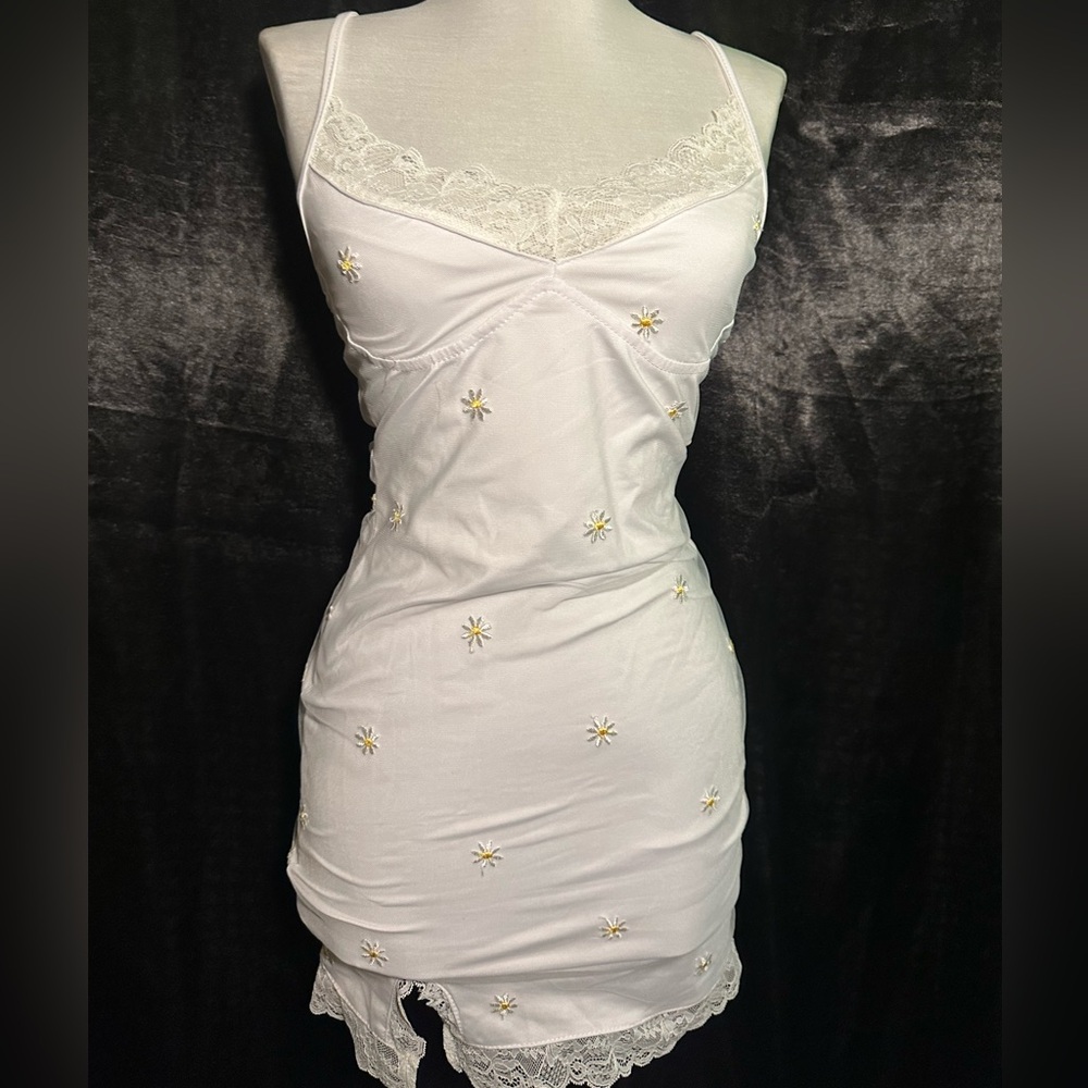 Daisy Embroidered White Slip Dress | Lace Cottagecore Mini